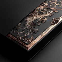 Fototapeta premium Luxurious black and gold business card displayed elegantly on a wooden surface for professional branding