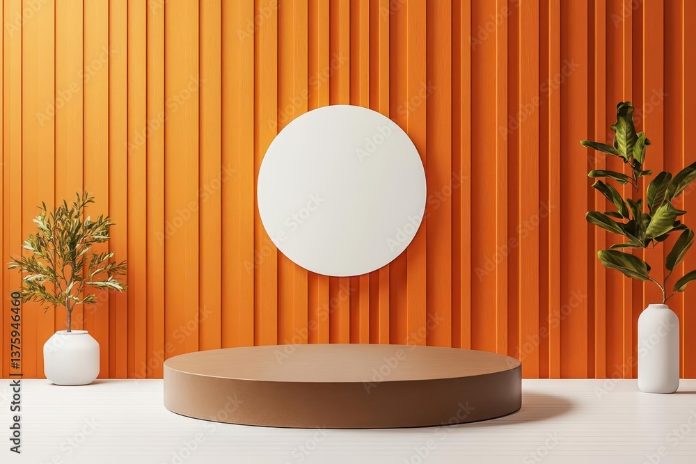Poster Modern room featuring a round mirror reflecting a stylish interior design and creating an illusion of space and light