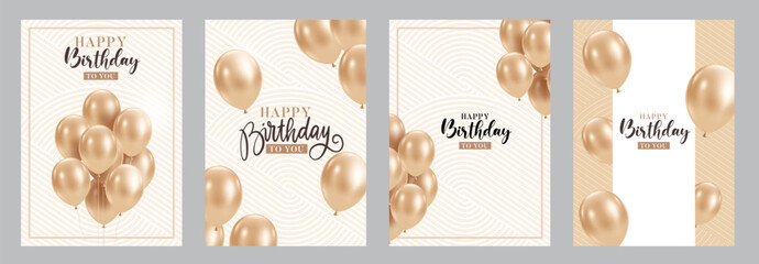 Happy Birthday celebration card banner template. Set of elegant cards for birthday party, anniversary or other events