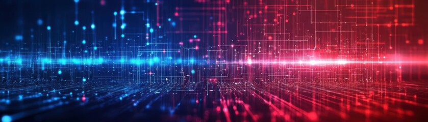 Dynamic red and blue abstract background with fluid shapes and gradients creating a vibrant artistic atmosphere