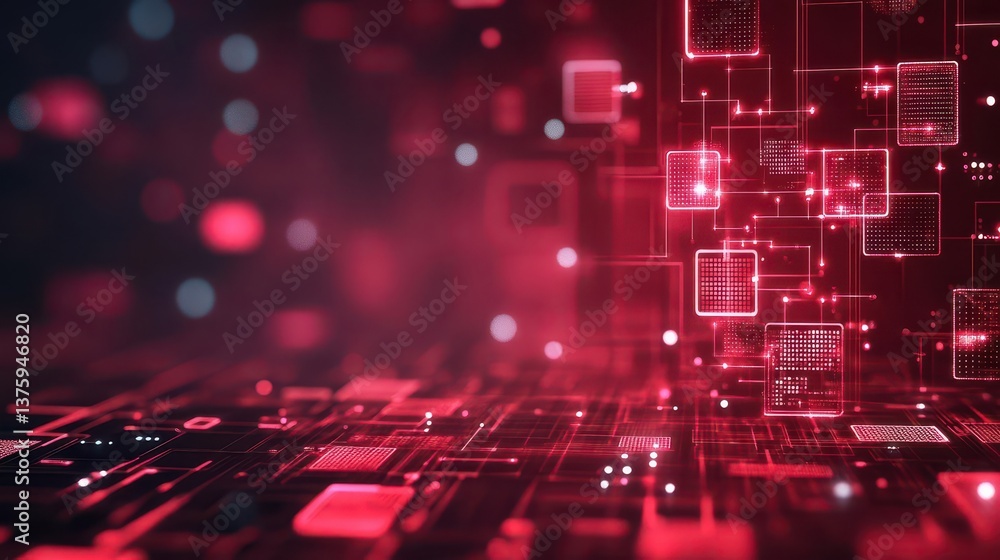 Aufkleber red and black circuit design set against a bold red background illustrating the fusion of technology