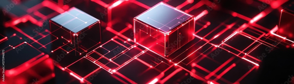 Poster Striking red and black background with geometric squares creating a bold visual impact for modern design concepts