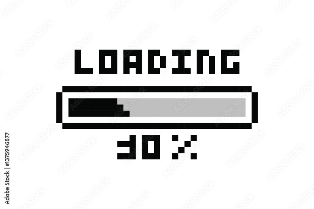 Aufkleber loading pixel icon, load bar 30 percent. 30% downloading, loading or installing bar at 30%.