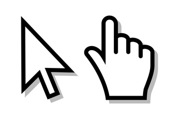 Mouse arrow pointer icon set. Сomputer mouse cursor arrows, pointer hand.