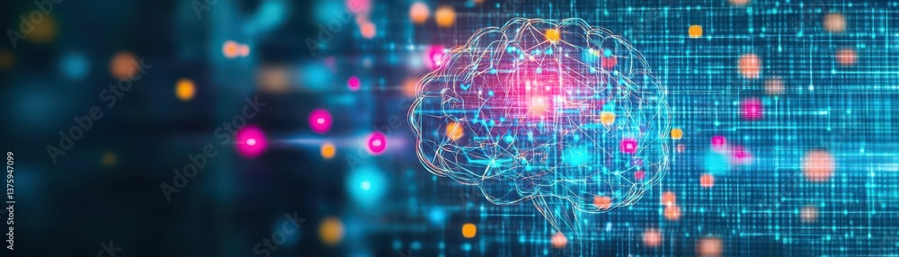 Aufkleber brain illustration on a deep blue background representing intelligence and cognitive functionality i