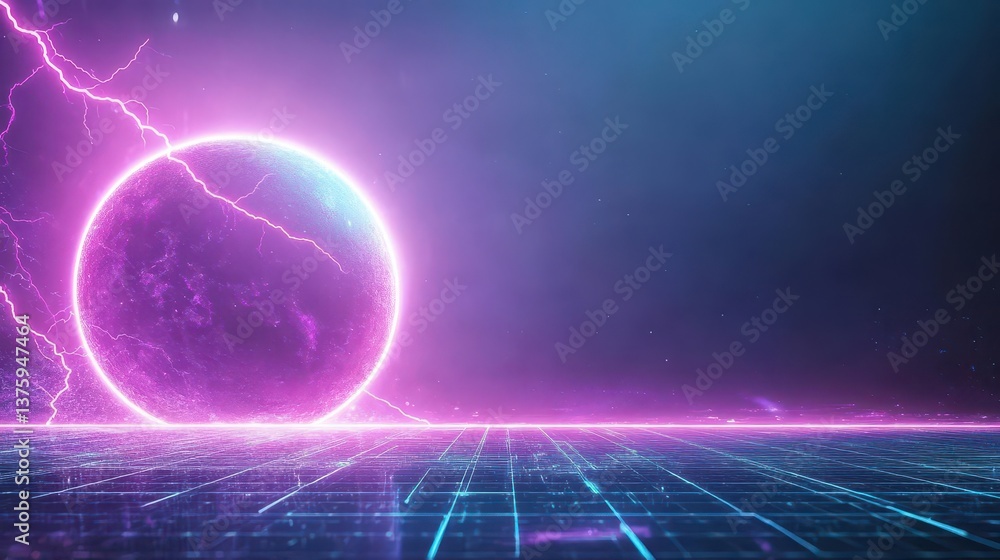 Poster Stunning purple and blue sphere with lightning effect creating a dramatic visual representation of energy and power