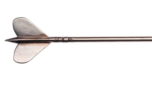 Silver arrow with triangle shaped arrowhead , cut out transparent