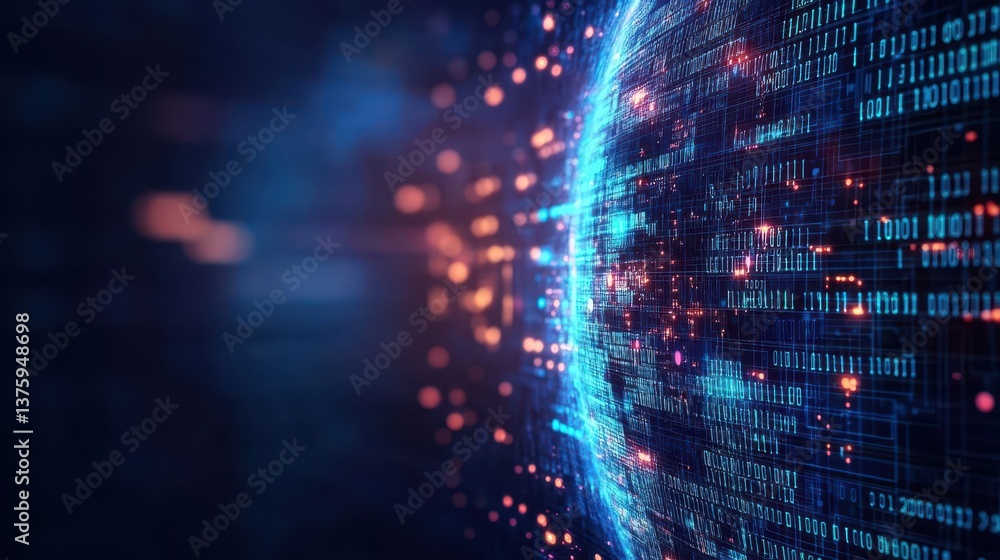 Poster Digital world representation showcasing global connectivity and technological advancements in a futuristic environment