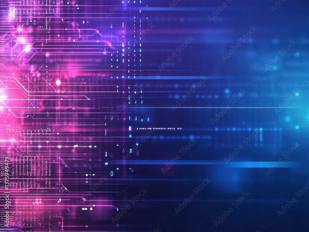 Poster complex circuit board design on a beautiful pink and blue background showcasing modern digital aesth