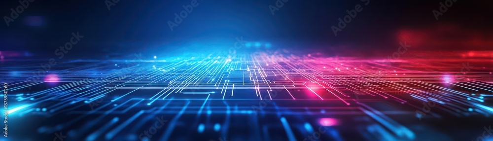 Poster high-tech circuit featuring striking blue and red light elements showcasing modern electronics and c