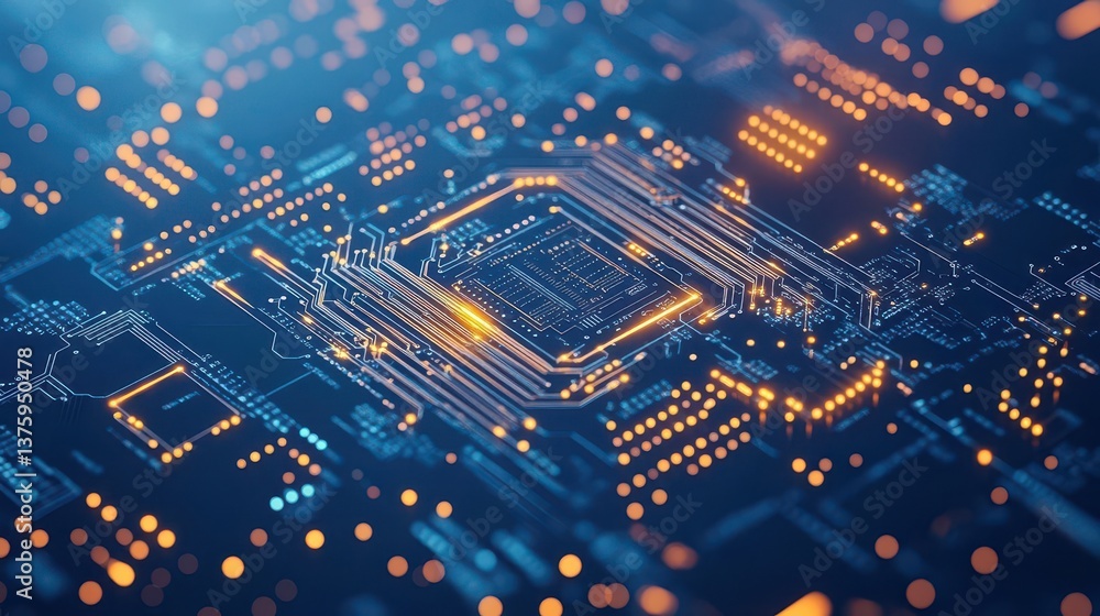 Poster Stunning circuit board featuring a glowing circuit design illuminating the pathways and components with vibrant colors