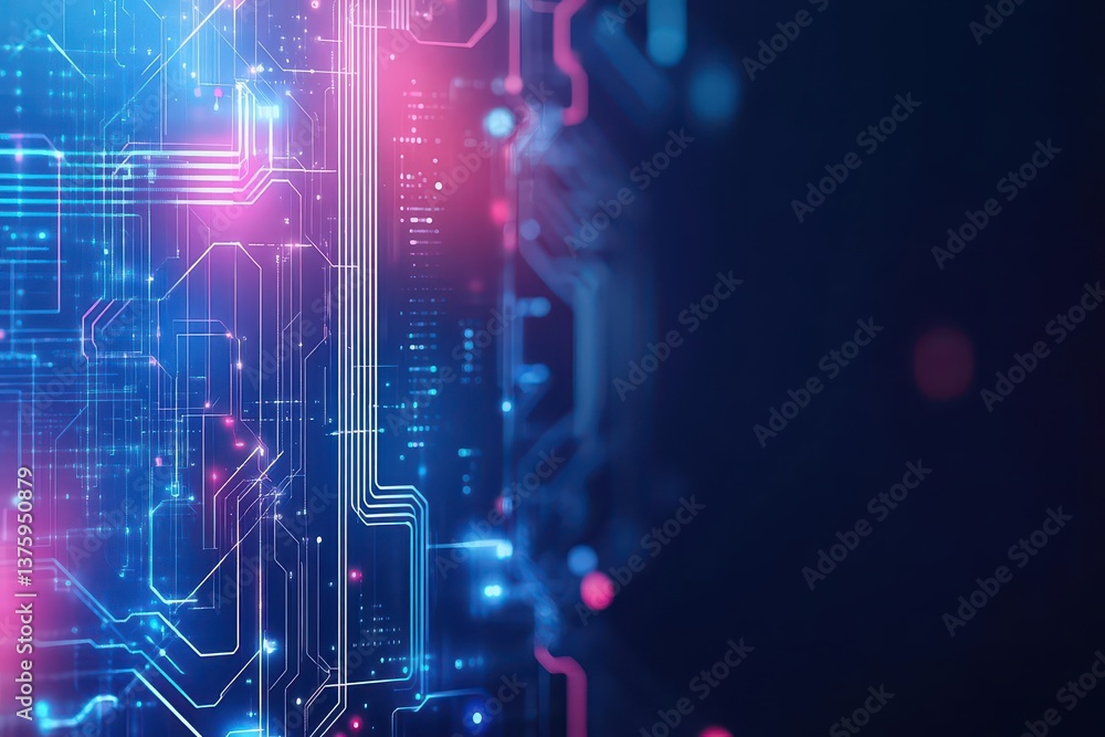 Aufkleber Circuit design set against a blue and pink background showcasing modern technology and vibrant color combinations