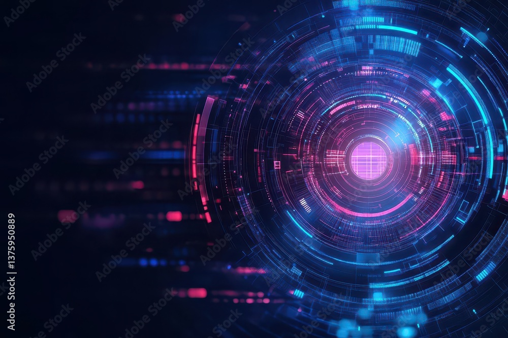 Fototapete Circular light display with striking blue and red illumination creating an eye-catching visual effect in digital design
