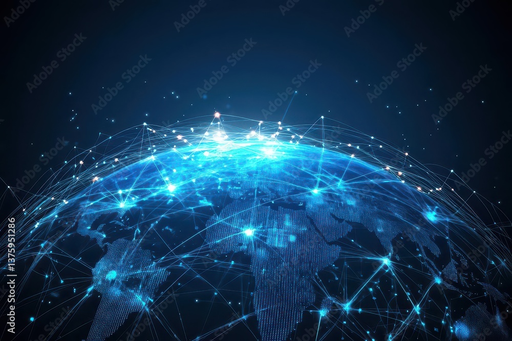 Poster Globe surrounded by a network of connected lines illustrating global communication and modern technology