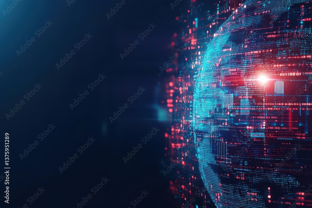 Poster A stunning globe composed of binary code representing the digital world and its interconnected nature of technology