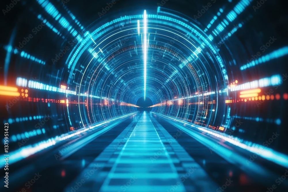 Poster Captivating tunnel with light trails creating an illusion of movement and speed for an engaging visual experience
