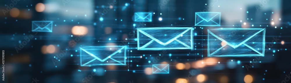 Poster bright blue email icon representing digital communication and connectivity in the modern technologic