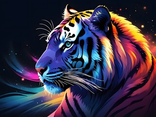 A striped bengal tiger head vector depicts the wild feline predator's dangerous eyes in a night portrait