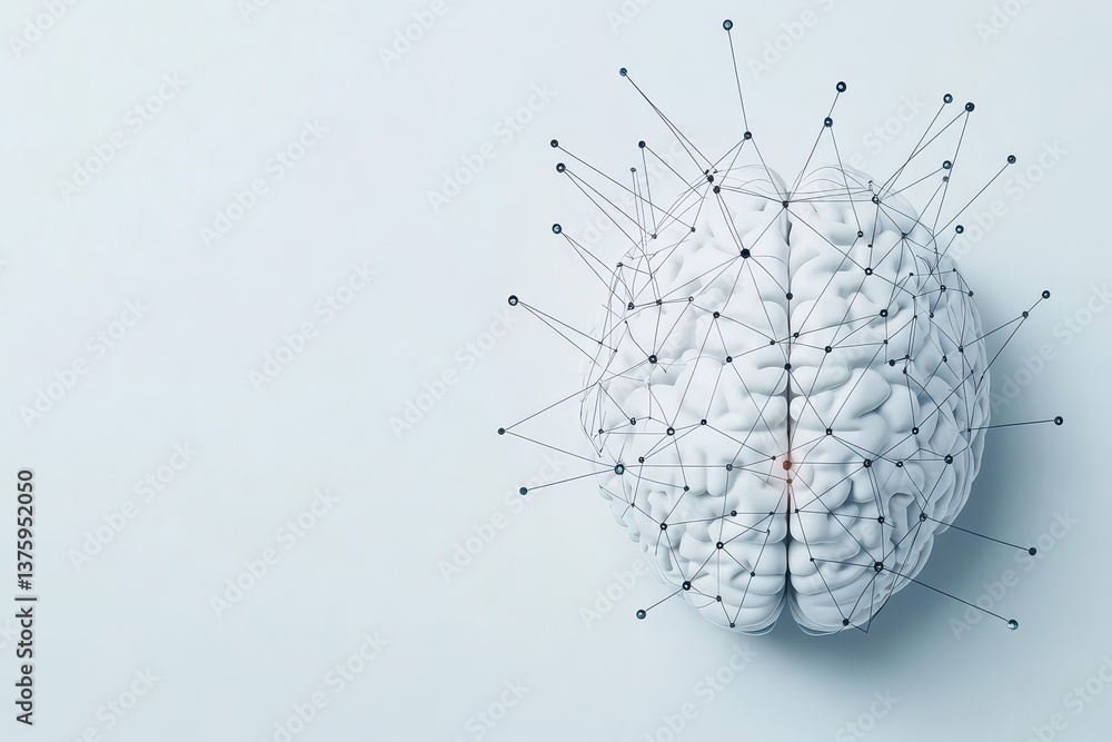 Poster Detailed image of a human brain with connected lines and nodes representing neural networks and intelligence