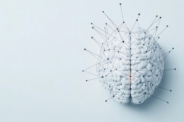 Detailed image of a human brain with connected lines and nodes representing neural networks and intelligence