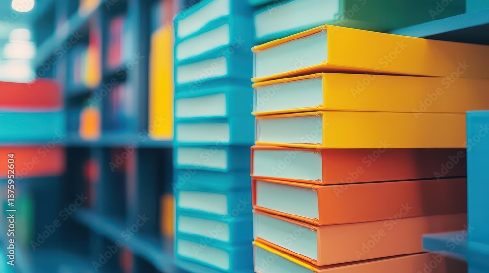 Poster a neatly organized stack of books representing knowledge, learning, and the joy of reading in a cozy