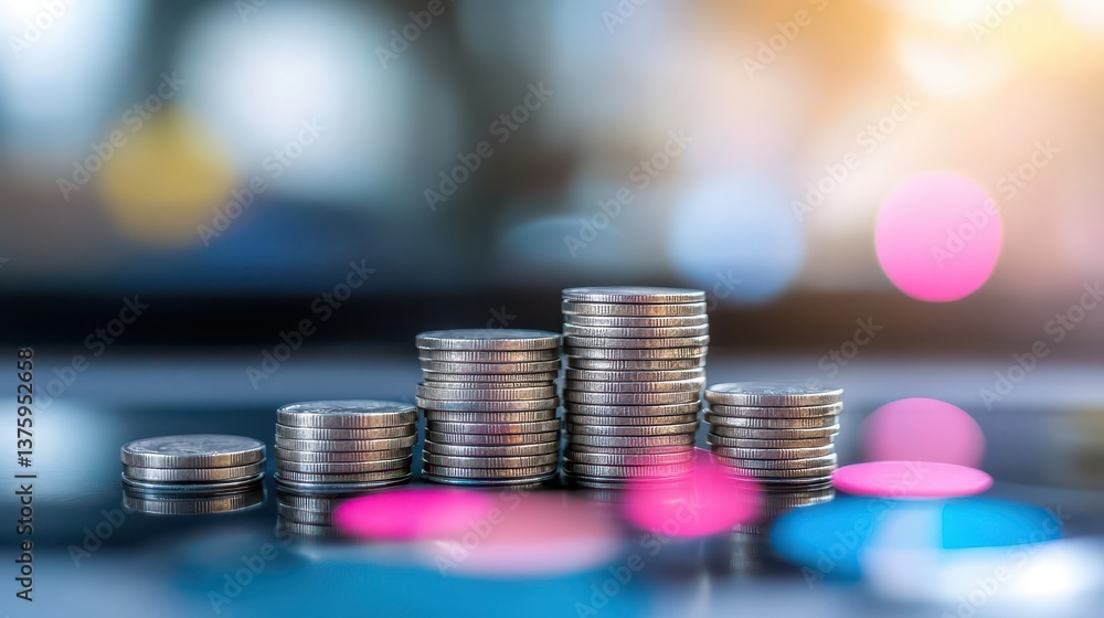 Poster A close-up shot of a stack of coins displaying wealth accumulation and financial management in an economic context