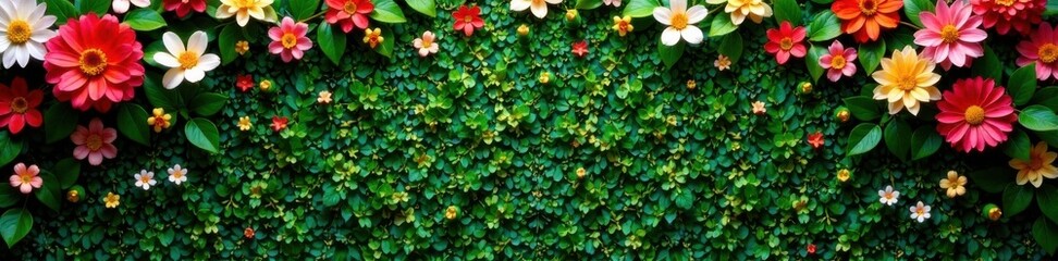 Artificial flower wall with greenery backdrop, background, flowers