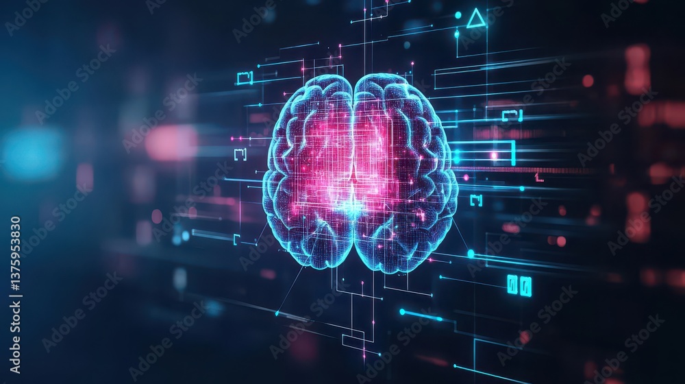 Poster Human brain displayed against a neutral background highlighting its complex structure and functions for educational purposes