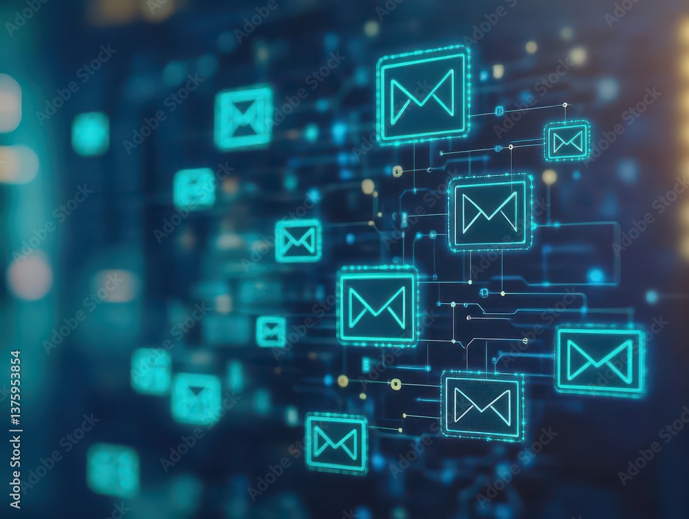 Poster Collection of email icons representing digital communication and networking in a modern technological landscape