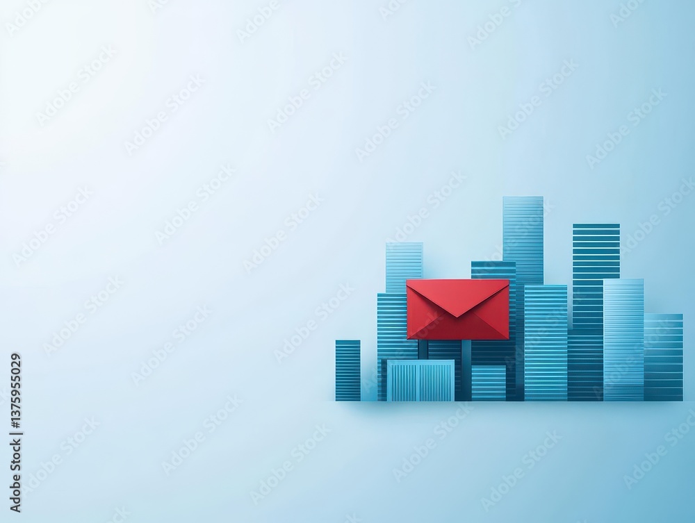 Poster Striking red envelope positioned in the heart of a bustling city symbolizing urban communication and connectivity