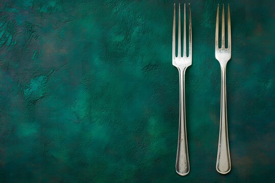 Elegant Vintage Forks on Dark Green Background