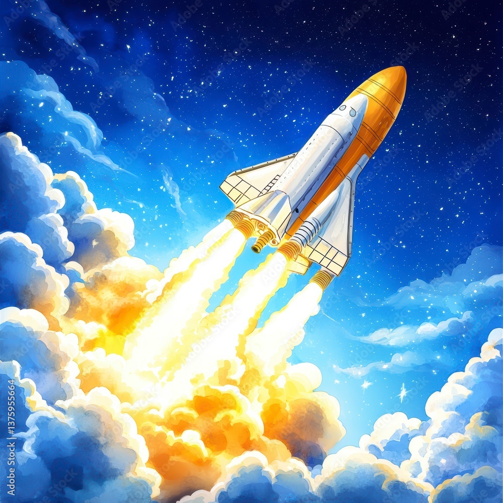 Aufkleber rocket launch event space digital art sky dynamic viewpoint innovation and exploration