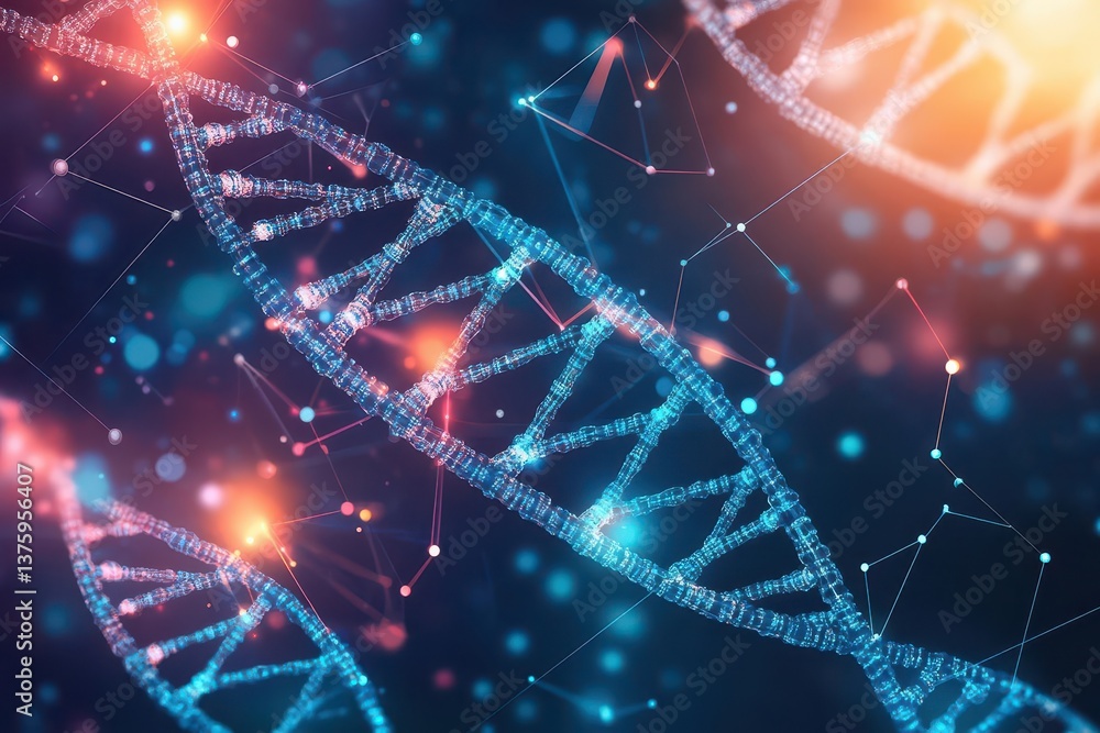 Poster detailed visualization of a dna molecule with emphasis on the double helix and genetic composition