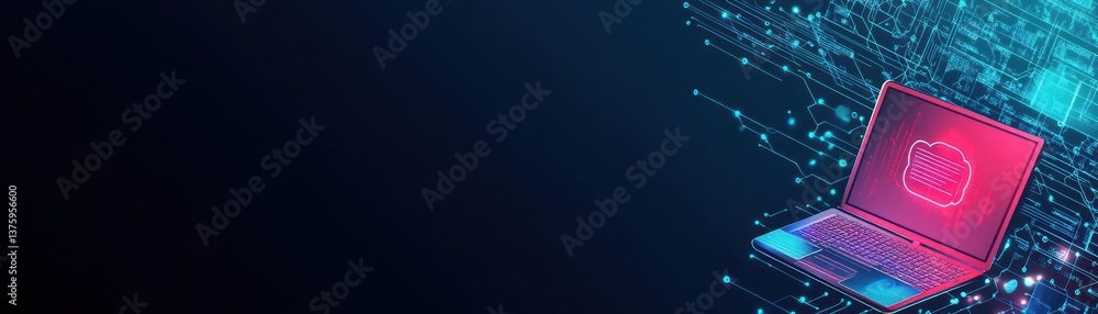 Poster Laptop displaying circuit patterns in the background highlighting the fusion of technology and modern computing