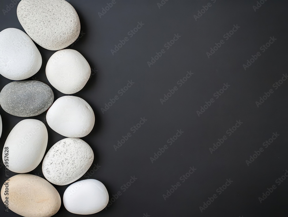 Poster a captivating display of white and gray pebbles arranged on a black background creating a striking v