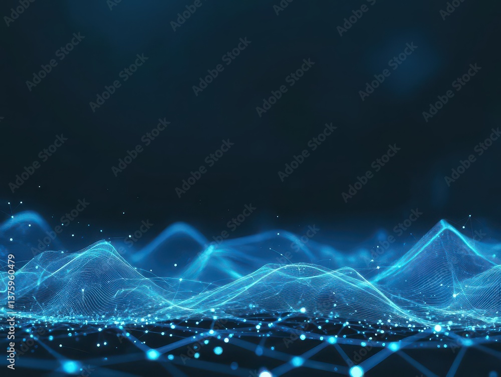 Poster Intricate blue network design on a dark background illustrating connectivity and technology in modern communication