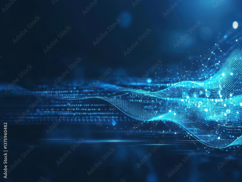 Poster Vibrant blue abstract background with digital wave patterns creating a sense of movement and modern aesthetic appeal