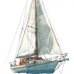 Obraz premium Sailboat Illustration A Stylish Watercolor Rendering of a Classic Yacht.