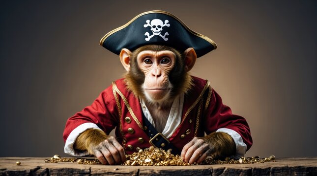 Monkey Pirate with Gold Treasure