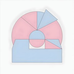 Abstract Geometric Composition with Pink and Blue Sectors and Blocky Base