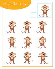 Find the same monkey. Development of child's attention.