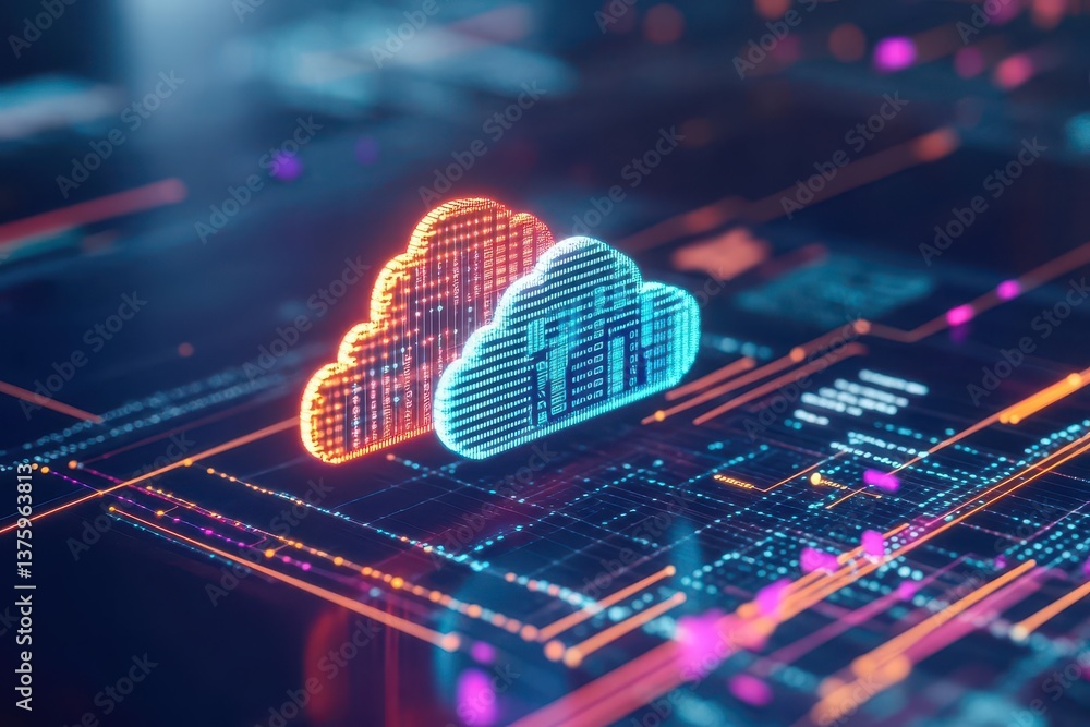 Poster Cloud icon displayed on a computer screen symbolizing digital storage solutions and online data management in modern computing