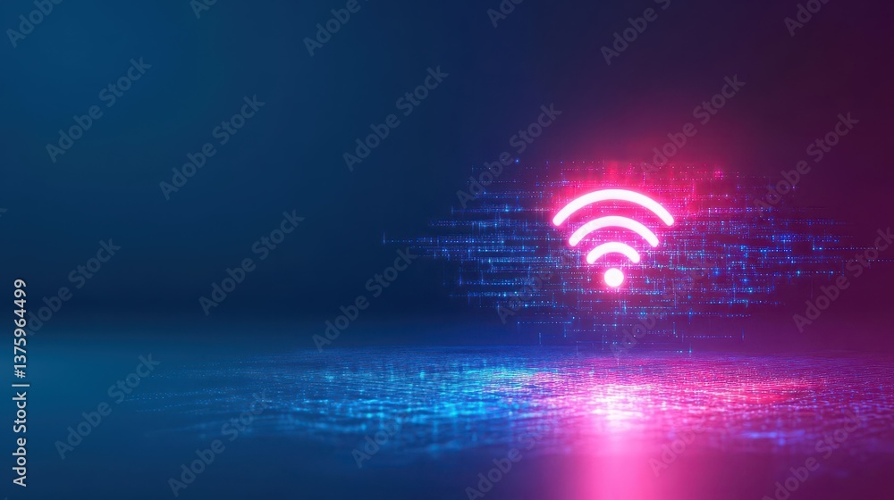 Poster vibrant red and blue wireless connection symbol representing modern technology and connectivity in a
