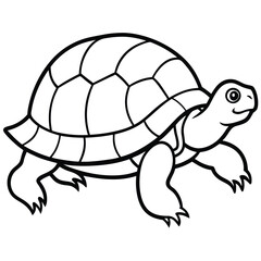 Cartoon turtle with a green shell in a cute and happy pose, isolated on a white background, 