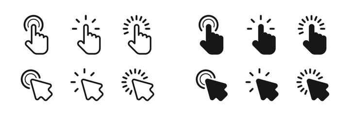 Cursor - vector icons. Click mouse - vector icons. Hand cursor - vector icons. Hand click - icon. Computer mouse cursor click - icon. Stock vector