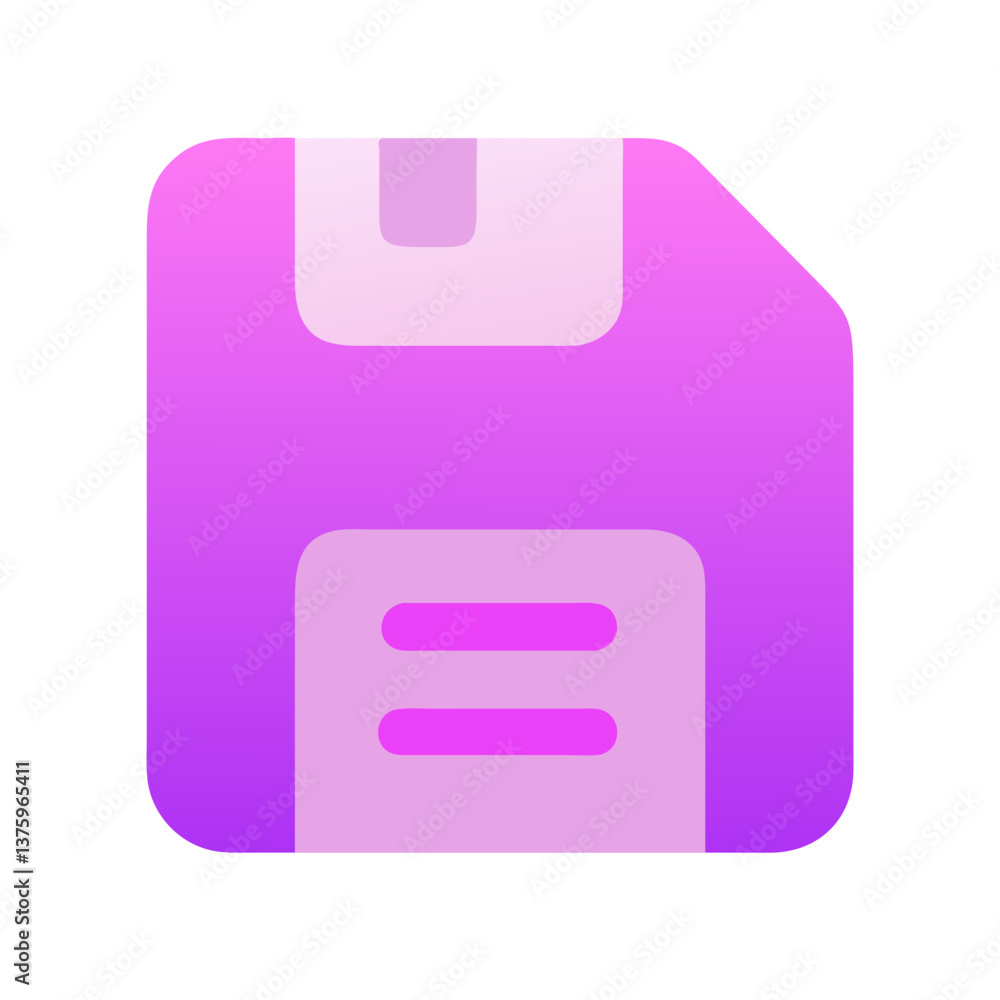 Poster stylized floppy disk icon with gradient colors for data storage and saving