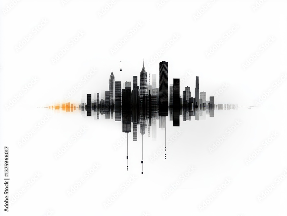 Aufkleber Minimalist city skyline with distinct buildings set against a clean white background emphasizing urban structure