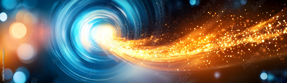 Poster a dynamic abstract illustration featuring luminous swirls of light and color, representing energy an