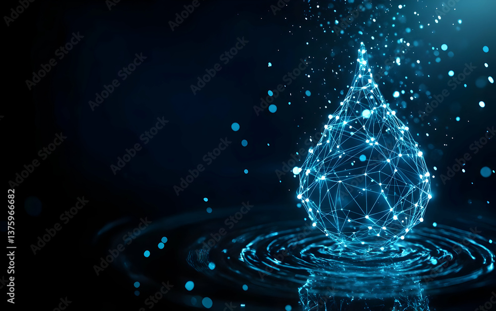 Aufkleber a dynamic digital representation of a water droplet, showcasing network patterns and glowing particl