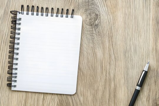 Blank Spiral Notebook and Pen on Wooden Desk - Powered by Adobe